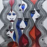 Ester Schneider, Faces in the Net, 2018, Ink and watercolor on canvas, 90x90cm